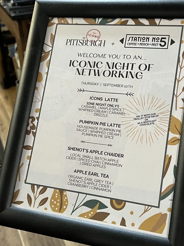 The specialty drink menu made for ICONS by Station No. 5, including the Icons Latte